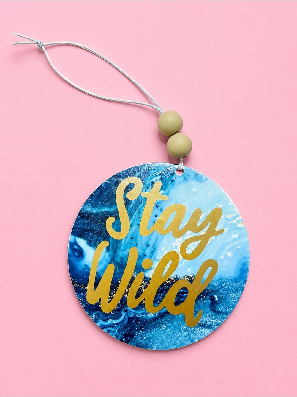 Stay Wild Blue & Gold Round Rearview Car Charm 4in